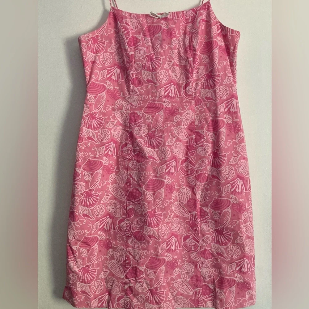Lilly Pulitzer SZ 10 Sundress pink Seashell themed, sleeveless,Spaghetti Straps - Picture 2 of 14